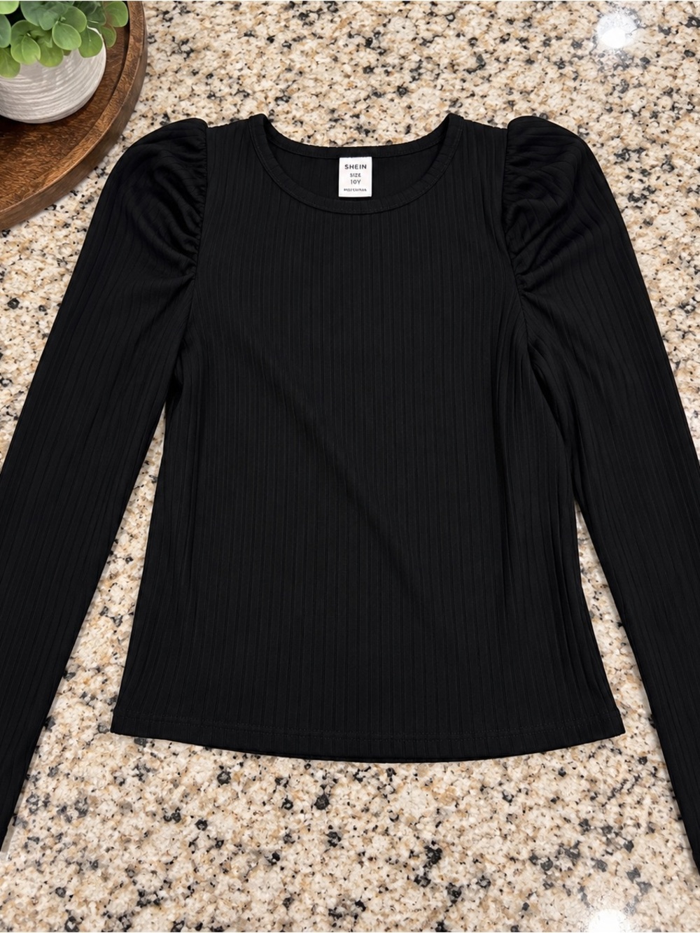 SHEIN Black Long Sleeve Tee with Puff Shoulders
